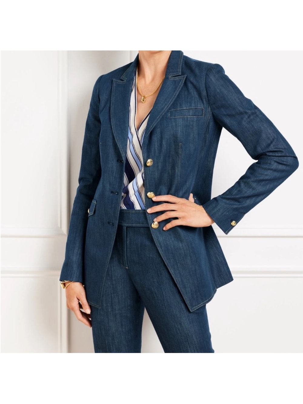 Talbots Blue Denim Blazer with Gold Buttons